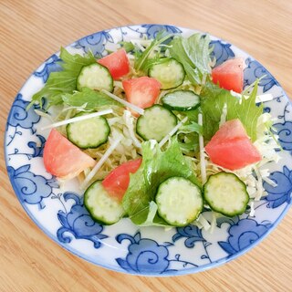 キャベツと水菜とトマトときゅうりのサラダ